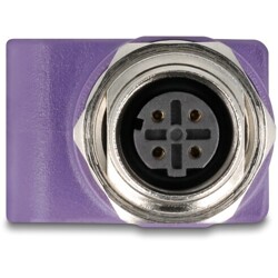 Adapter sieciowy M12 4pin D-coded żeński do RJ-45 żeński z otworem prosty fioletowy Delock 60678