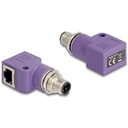 Delock Adapter M12 D-coded 4 pin męski na RJ45 żeński Cat.5e z otworem montażowym 90° kątowy fioletowy