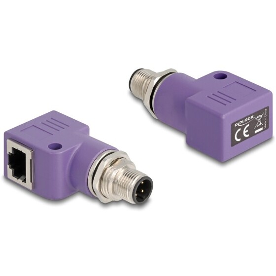 Adapter sieciowy M12 4pin D-coded męski do RJ-45 żeński z otworem kątowy fioletowy Delock 60679