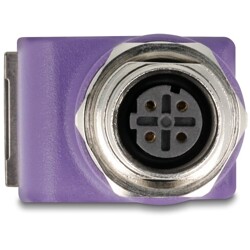 Adapter sieciowy M12 4pin D-coded żeński do RJ-45 żeński z otworem kątowy fioletowy Delock 60680