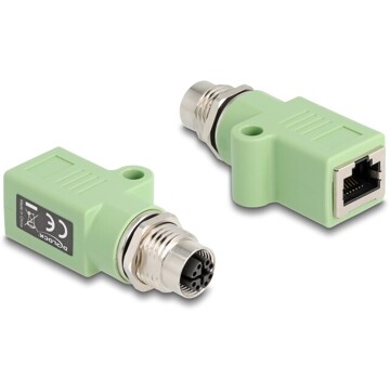 Adapter sieciowy M12 8pin X-coded żeński do RJ-45 żeński z otworem prosty zielony Delock 60682
