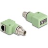 Delock Adapter M12 X-coded 8 pin męski na RJ45 żeński Cat.5e z otworem montażowym 90° kątowy zielony