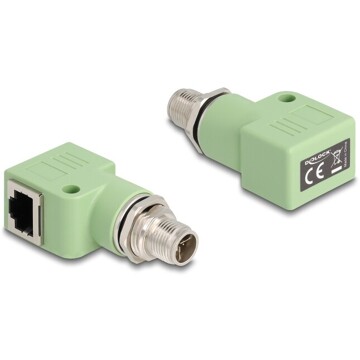 Adapter sieciowy M12 8pin X-coded męski do RJ-45 żeński z otworem kątowy zielony Delock 60683
