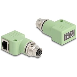 Delock Adapter M12 X-coded 8 pin żeński na RJ45 żeński Cat.5e z otworem montażowym 90° kątowy zielony