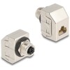 Delock Adapter M12, 8-pinowe złącze żeńskie z kodowaniem X na żeńskie złącze RJ45 Cat.6A, metalowe STP