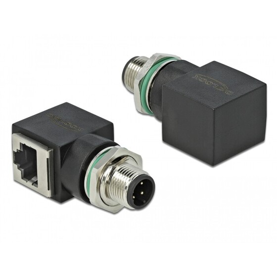 Adapter sieciowy M12 4pin D-coded męski do RJ-45 żeński kątowy Delock 66313
