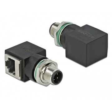 Adapter sieciowy M12 4pin D-coded męski do RJ-45 żeński kątowy Delock 66313