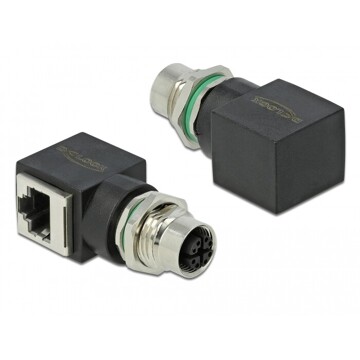 Adapter sieciowy M12 8pin X-coded żeński do RJ-45 żeński kątowy Delock 66316