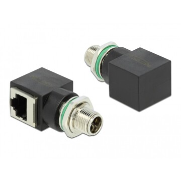 Adapter sieciowy M12 8pin X-coded męski do RJ-45 żeński kątowy Delock 66565