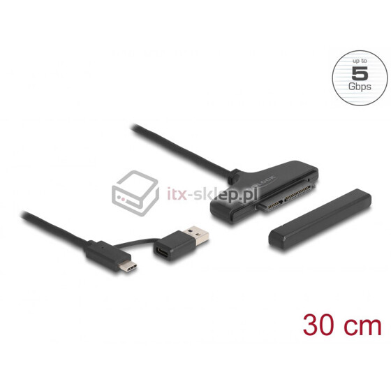 Kabel USB do dysku SATA 6 Gb/s ze złączem USB-A i USB-C 30cm Delock 61042