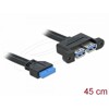 Kabel USB 3.0 wewnętrzny 19pin F - 2xUSB 3.0-A żeńsko-żeński poziome 5Gbps 50cm