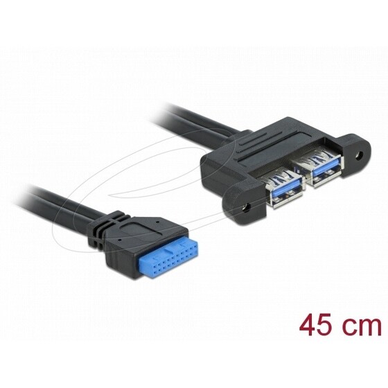 Kabel USB 3.0 wewnętrzny 19pin F - 2xUSB 3.0-A żeńsko-żeński poziome 5Gbps 50cm