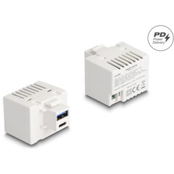 Moduł Keystone z portem ładowania USB Typ-A i USB Type-C PD 20W biały Delock 41478