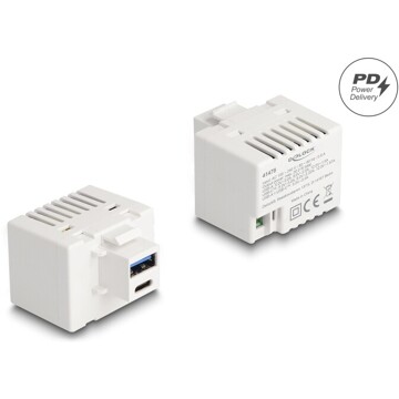 Moduł Keystone z portem ładowania USB Typ-A i USB Type-C PD 20W biały Delock 41478