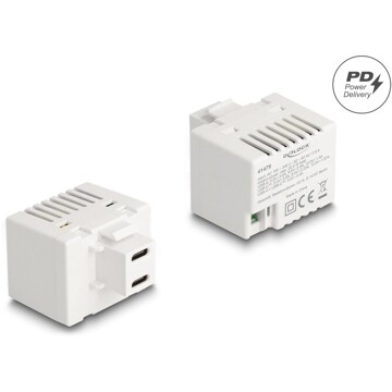 Moduł Keystone 2-portowy z ładowaniem USB Type-C PD 20W biały Delock 41479