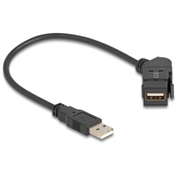 Złącze USB 2.0 Typu-A do montażu panelowego żeńskie do męskiego Typu-A pod kątem 45° z przewodem 30 cm czarne Delock 67151