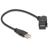 Złącze USB 2.0 Typu-A do montażu panelowego żeńskie do męskiego Typu-A pod kątem 45° z przewodem 30 cm czarne Delock 67151