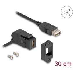 Złącze USB 2.0 Typu-A do montażu panelowego żeńskie do żeńskiego Typu-A pod kątem 45° z przewodem 30 cm czarne Delock 67152