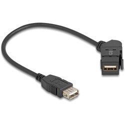 Złącze USB 2.0 Typu-A do montażu panelowego żeńskie do żeńskiego Typu-A pod kątem 45° z przewodem 30 cm czarne Delock 67152
