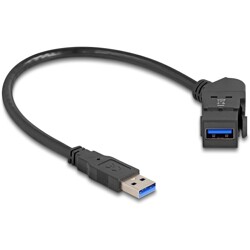 Złącze USB 5 Gbps Typu-A do montażu panelowego żeńskie do męskiego Typu-A pod kątem 45° z przewodem 30 cm czarne Delock 67153