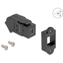 Mocowanie panelowe Mini DisplayPort żeńskie do żeńskiego DisplayPort kątowe 45° 8K 30 Hz czarne Delock 67154