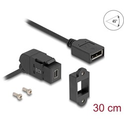 Mocowanie panelowe Mini DisplayPort żeńskie do żeńskiego DisplayPort kątowe 45° z przewodem 30 cm 8K 30 Hz czarne Delock 67155