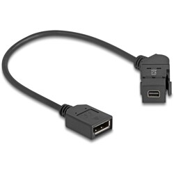 Mocowanie panelowe Mini DisplayPort żeńskie do żeńskiego DisplayPort kątowe 45° z przewodem 30 cm 8K 30 Hz czarne Delock 67155