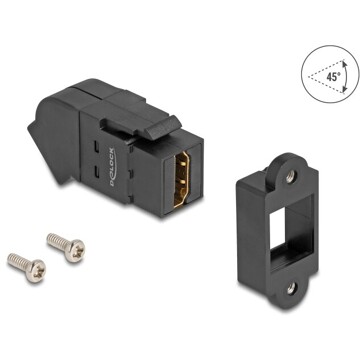 Mocowanie panelowe HDMI żeńskie do żeńskiego HDMI kątowe 45° 8K 60 Hz czarne Delock 67156