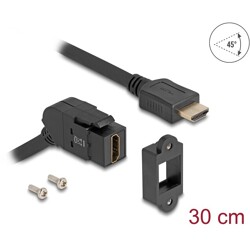 Złącze HDMI do montażu panelowego żeńskie do męskiego HDMI pod kątem 45° z przewodem 30 cm 8K 60 Hz czarne Delock 67157