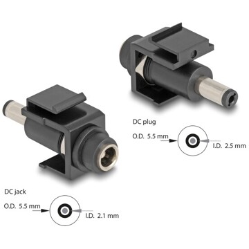 Moduł Keystone DC 5.5 x 2.1 mm wtyk żeński do wtyku DC 5.5 x 2.5 mm męski czarny Delock 84163