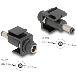 Moduł Keystone DC 5.5 x 2.5 mm wtyk żeński do wtyku DC 5.5 x 2.1 mm męski czarny Delock 84164