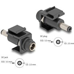 Moduł Keystone DC 5.5 x 2.5 mm wtyk żeński do wtyku DC 5.5 x 2.5 mm męski czarny Delock 84166