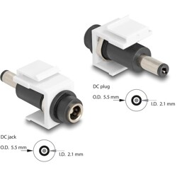 Moduł Keystone DC 5.5 x 2.1 mm wtyk żeński do wtyku DC 5.5 x 2.1 mm męski biały Delock 84174