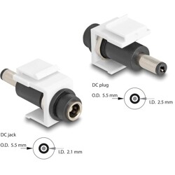 Moduł Keystone DC 5.5 x 2.1 mm wtyk żeński do wtyku DC 5.5 x 2.5 mm męski biały Delock 84175