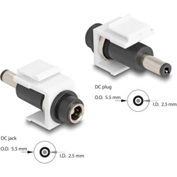 Moduł Keystone DC 5.5 x 2.5 mm wtyk żeński do wtyku DC 5.5 x 2.5 mm męski biały Delock 84177