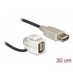 Moduł Keystone USB 2.0 A wtyk żeński 110° do USB 2.0 A wtyk żeński z przewodem biały Delock 86327