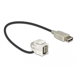 Moduł Keystone USB 2.0 A wtyk żeński 110° do USB 2.0 A wtyk żeński z przewodem biały Delock 86327