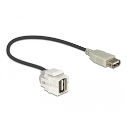 Moduł Keystone USB 2.0 A wtyk żeński 250° do USB 2.0 A wtyk żeński z przewodem biały Delock 86329