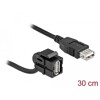 Moduł Keystone USB 2.0 A wtyk żeński 110° do USB 2.0 A wtyk żeńskiego z przewodem czarny Delock 86869