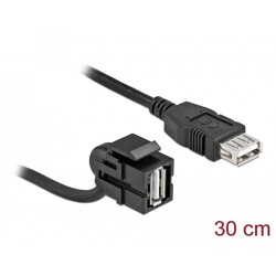 Moduł Keystone USB 2.0 A wtyk żeński 110° do USB 2.0 A wtyk żeńskiego z przewodem czarny Delock 86869