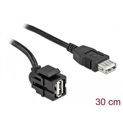 Moduł Keystone USB 2.0 A wtyk żeński 250° do USB 2.0 A wtyk żeńskiego z przewodem czarny Delock 86870