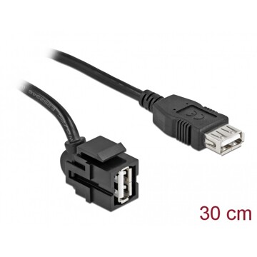 Moduł Keystone USB 2.0 A wtyk żeński 250° do USB 2.0 A wtyk żeńskiego z przewodem czarny Delock 86870