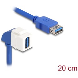 Kabel modułu Keystone USB 5 Gbps Typ-A żeński do USB Typ-A żeńskiego kątowy 90° 20 cm niebieski Delock 86964