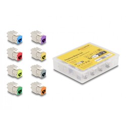 Moduł Keystone RJ45 żeńskie do LSA Cat.6A zestaw bez użycia narzędzi w różnych kolorach 8 sztuk Delock 87896
