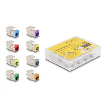 Moduł Keystone RJ45 żeńskie do LSA Cat.6A zestaw bez użycia narzędzi w różnych kolorach 8 sztuk Delock 87896