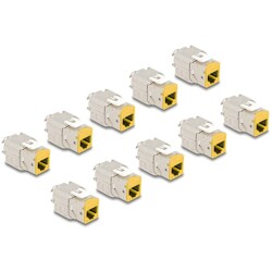Moduł Keystone RJ45 żeńskie do LSA Cat.6A zestaw beznarzędziowy żółty 10 sztuk Delock 88111