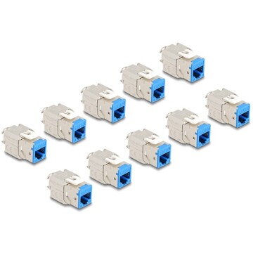Moduł Keystone RJ45 żeńskie do LSA Cat.6A zestaw beznarzędziowy niebieski 10 sztuk Delock 88113