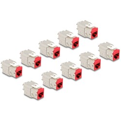 Moduł Keystone RJ45 żeńskie do LSA Cat.6A zestaw beznarzędziowy czerwony 10 sztuk Delock 88115
