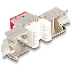 Moduł Keystone RJ45 żeńskie do LSA Cat.6A zestaw beznarzędziowy czerwony 10 sztuk Delock 88115