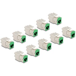 Moduł Keystone RJ45 żeńskie do LSA Cat.6A zestaw beznarzędziowy zielony 10 sztuk Delock 88116